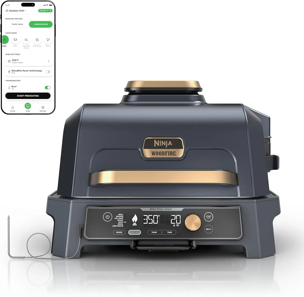 ninja og951bl1 woodfire pro connect xl grill blue gold