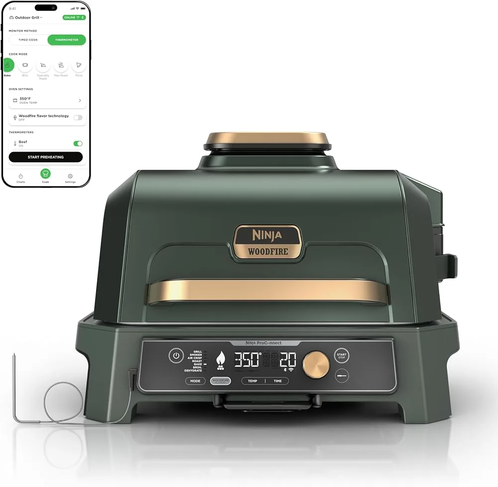 ninja og951gn2 woodfire pro connect xl grill green gold